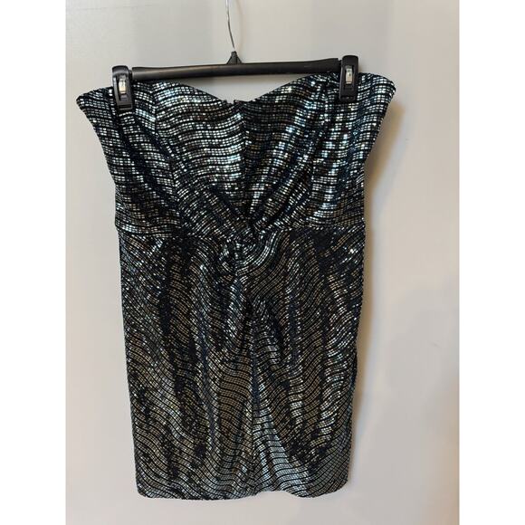 Ramy Brook Women's Daya Sequined Strapless Minidress Navy Disco Knit sz 14 - Picture 5 of 7